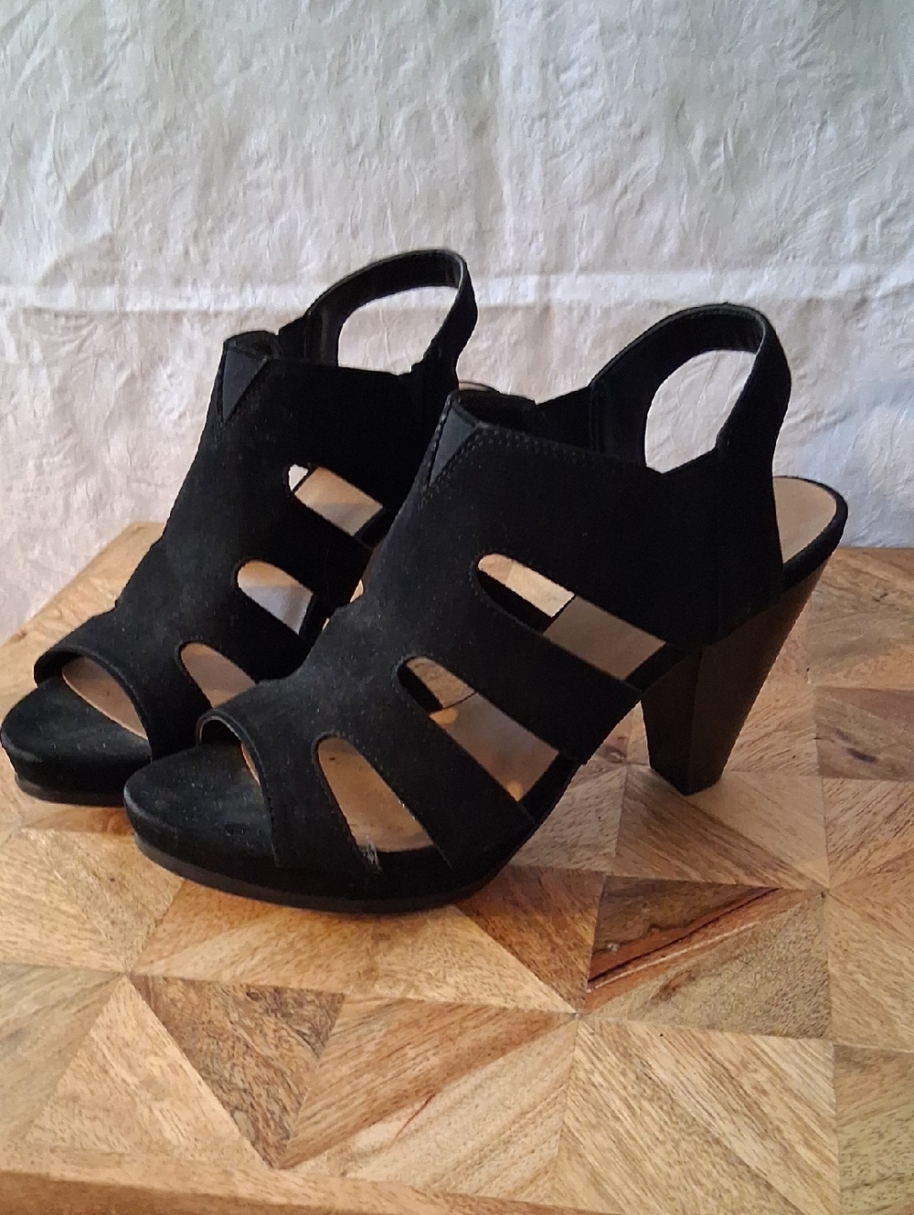 Black Suede Cutout Slingback Heels - Women